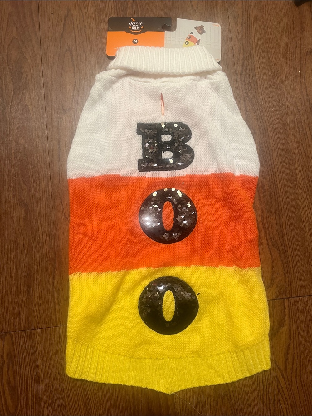Candy Corn 'BOO' Knitted Dog Sweater - White, Orange, Yellow